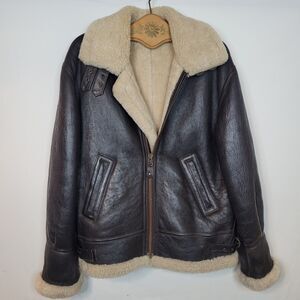 VTG Cabela's Leather Shearling Sheepskin Jacket Mens S Brown B3 Bomber Aviator